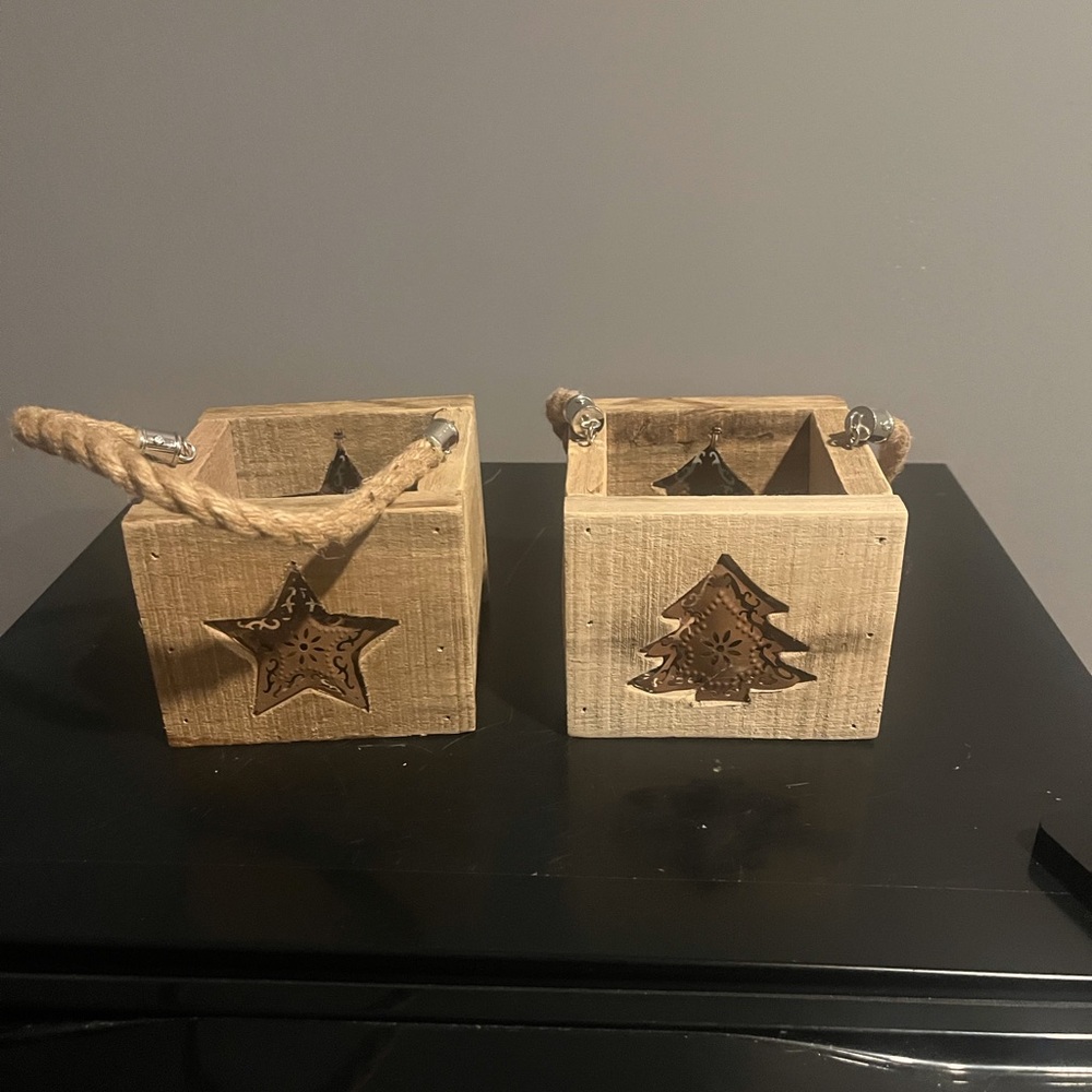 $10 Wooden Candle Holders with Star and Tree Cutouts